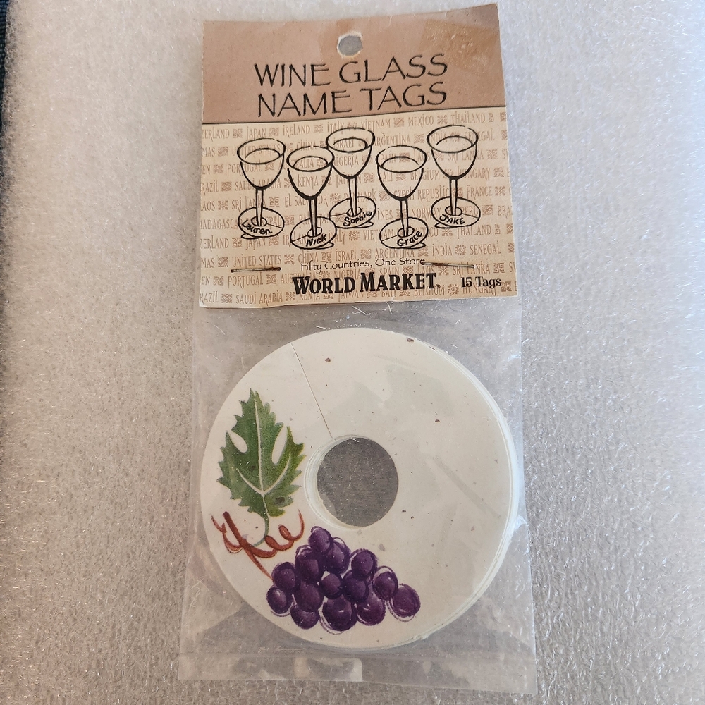 WORLD MARKET PAPER WINE GLASS NAME TAGS 15 CT.